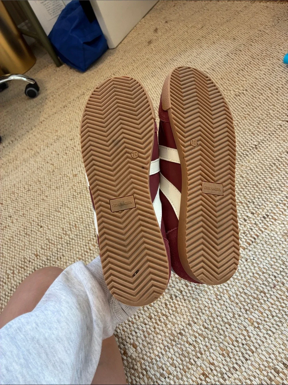 Size 10 Steve Madden Women's Burgundy Sneakers with White Stripes
